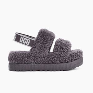 UGG Gray Fluffy Slippers Size 7